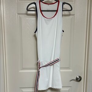 Tail White Mini Dress Tennis Apparel with Red and Blue Trim and Adjustable Belt